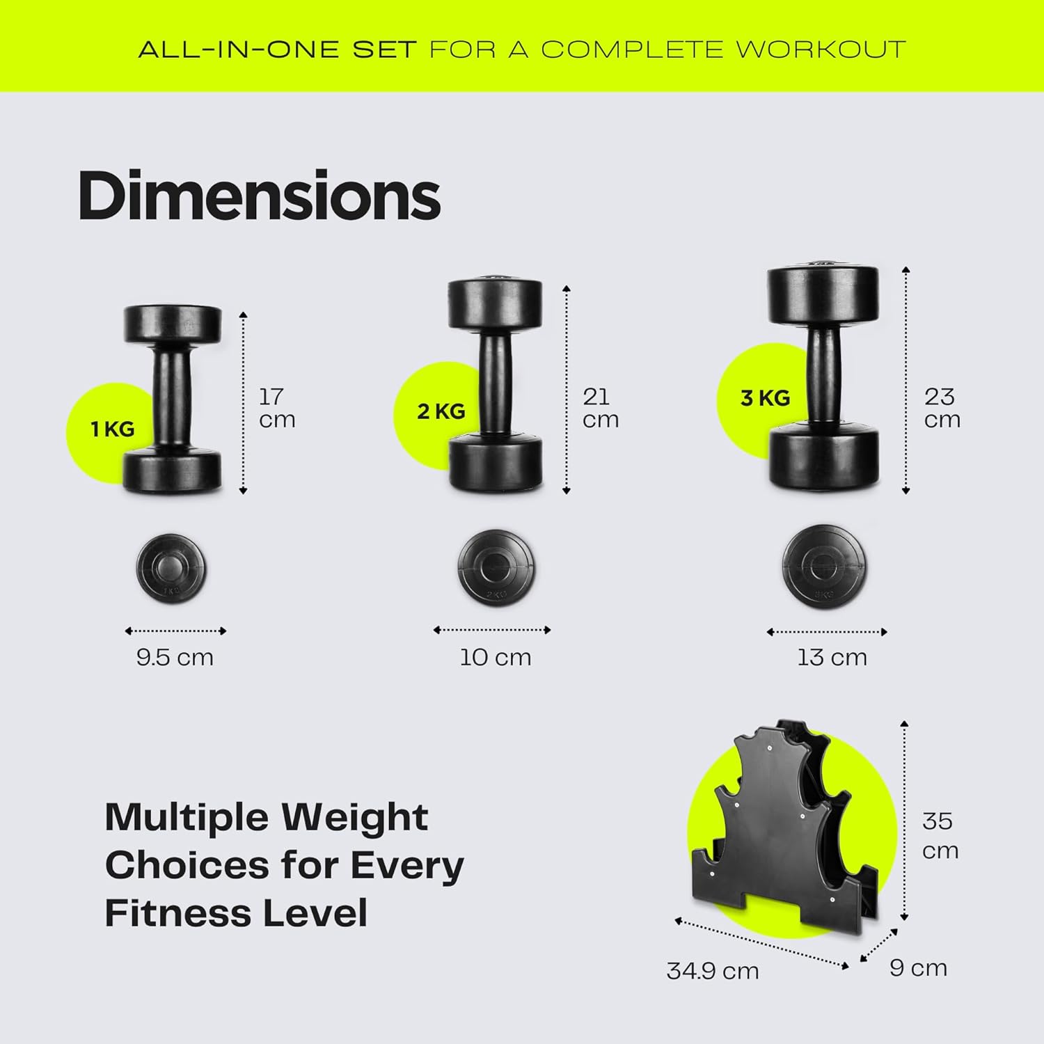 Straame Dumbbell Set with carry Rack - Hand Weights for Men & Women - 1kg, 2kg, 3kg Tree Set for Home Workout, Strength Training & Fitness – Durable, Easy to Use