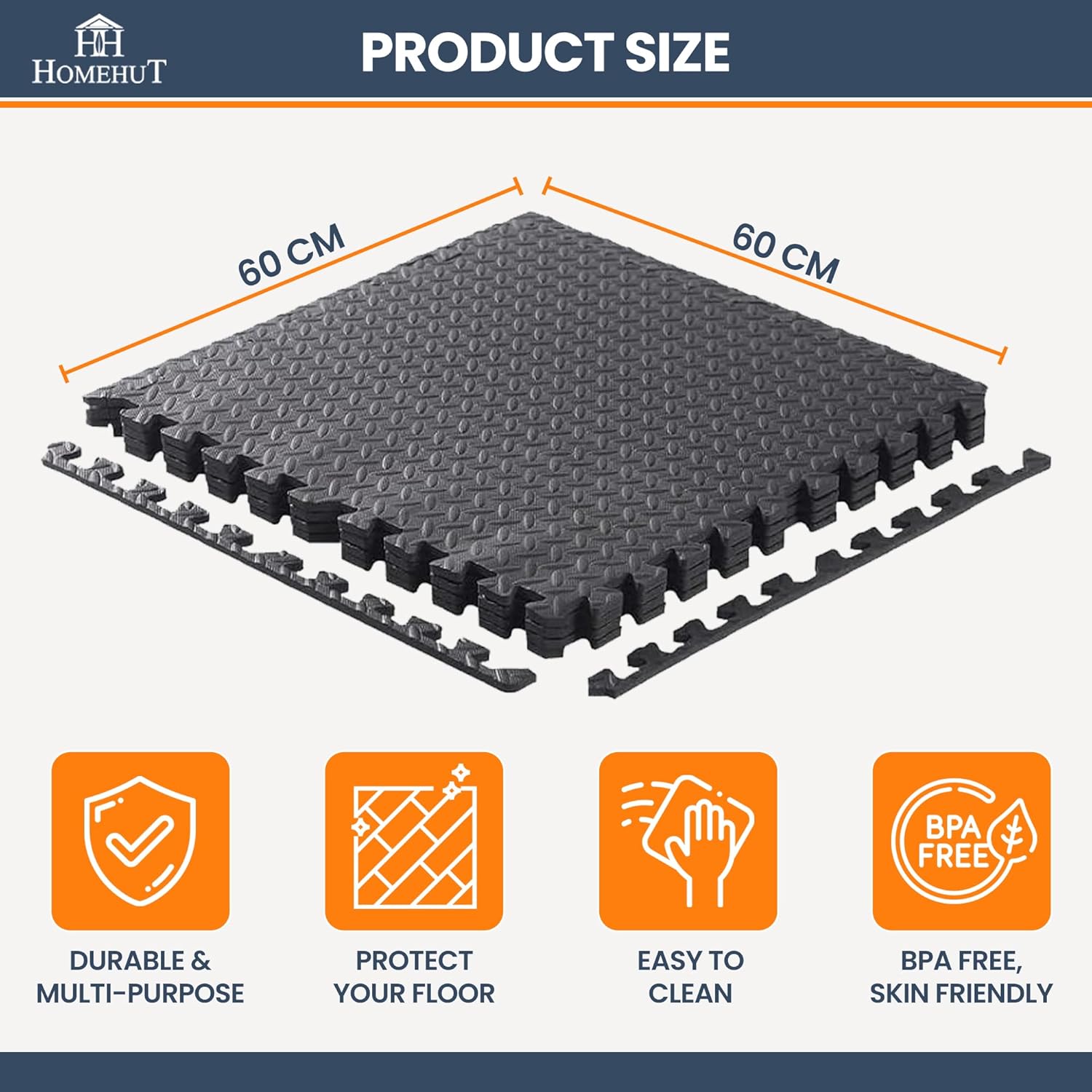 Soft Foam Exercise Floor Mats, Interlocking Puzzle EVA mat tiles For Gym, Garage, Home, Office, Workouts, Yoga, Kids Play, Weights and workout Studio - 60 x 60cm