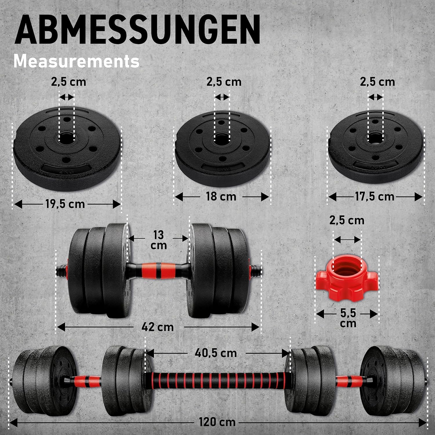 Anchor Adjustable Dumbbells Set 10kg 20kg 30kg – 2 in 1 Barbell & Free Weights for Men & Women, Home Gym Fitness, Bodybuilding & Strength Training Equipment