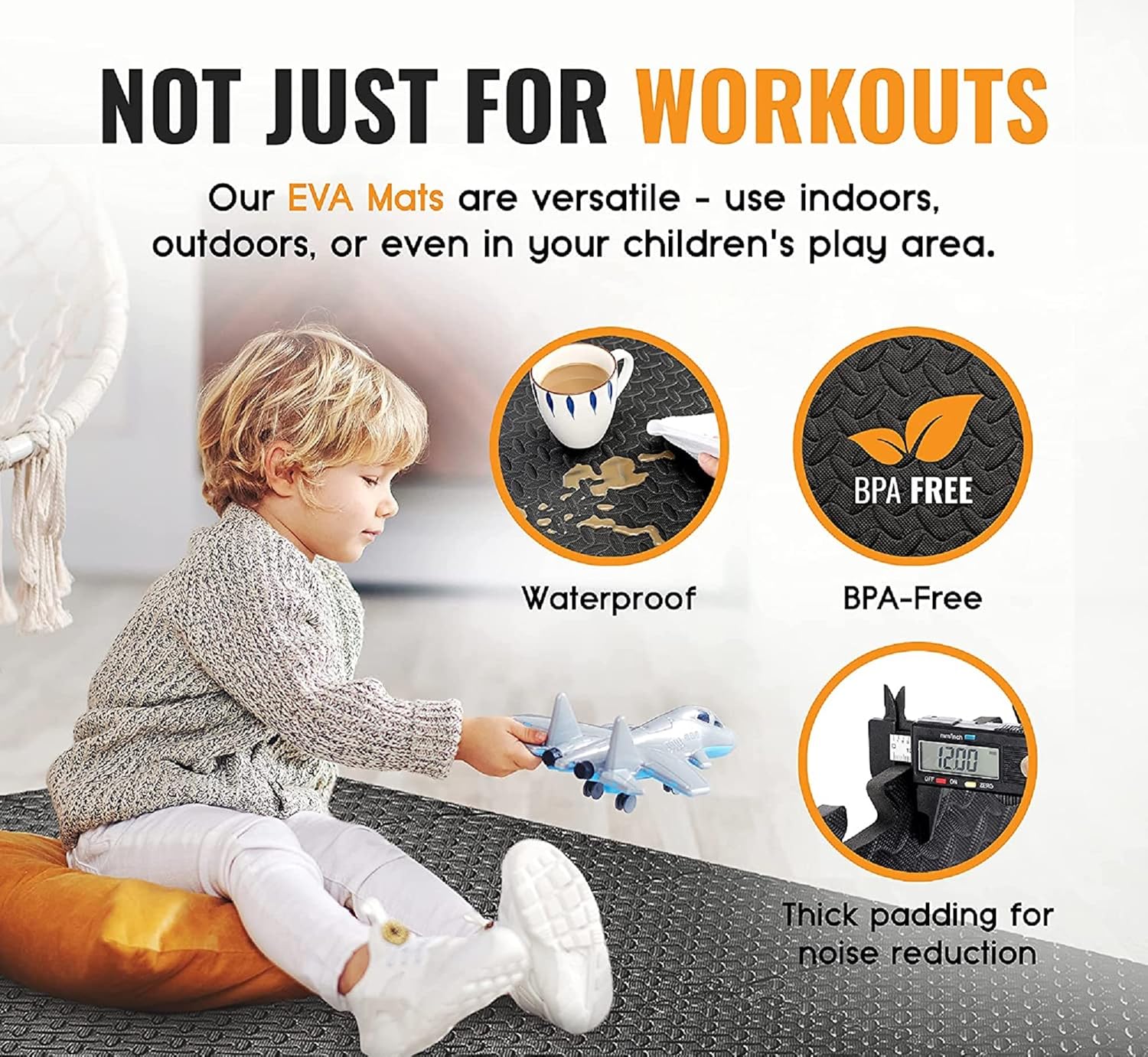 Soft Foam Exercise Floor Mats, Interlocking Puzzle EVA mat tiles For Gym, Garage, Home, Office, Workouts, Yoga, Kids Play, Weights and workout Studio - 60 x 60cm