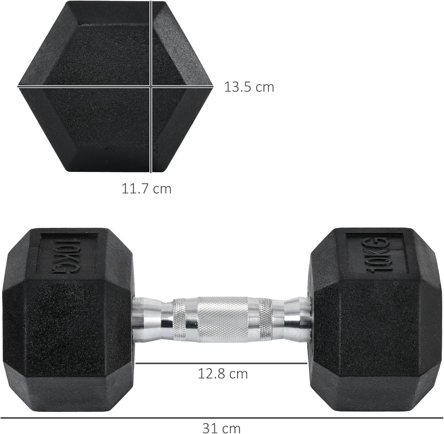 HOMCOM 2x4kg/2x5kg/2x6kg/2x8kg/2x10kg Rubber Dumbbell Sports Hex Weights Sets Home Gym Fitness Hexagonal Dumbbells Kit Weight Lifting Exercise
