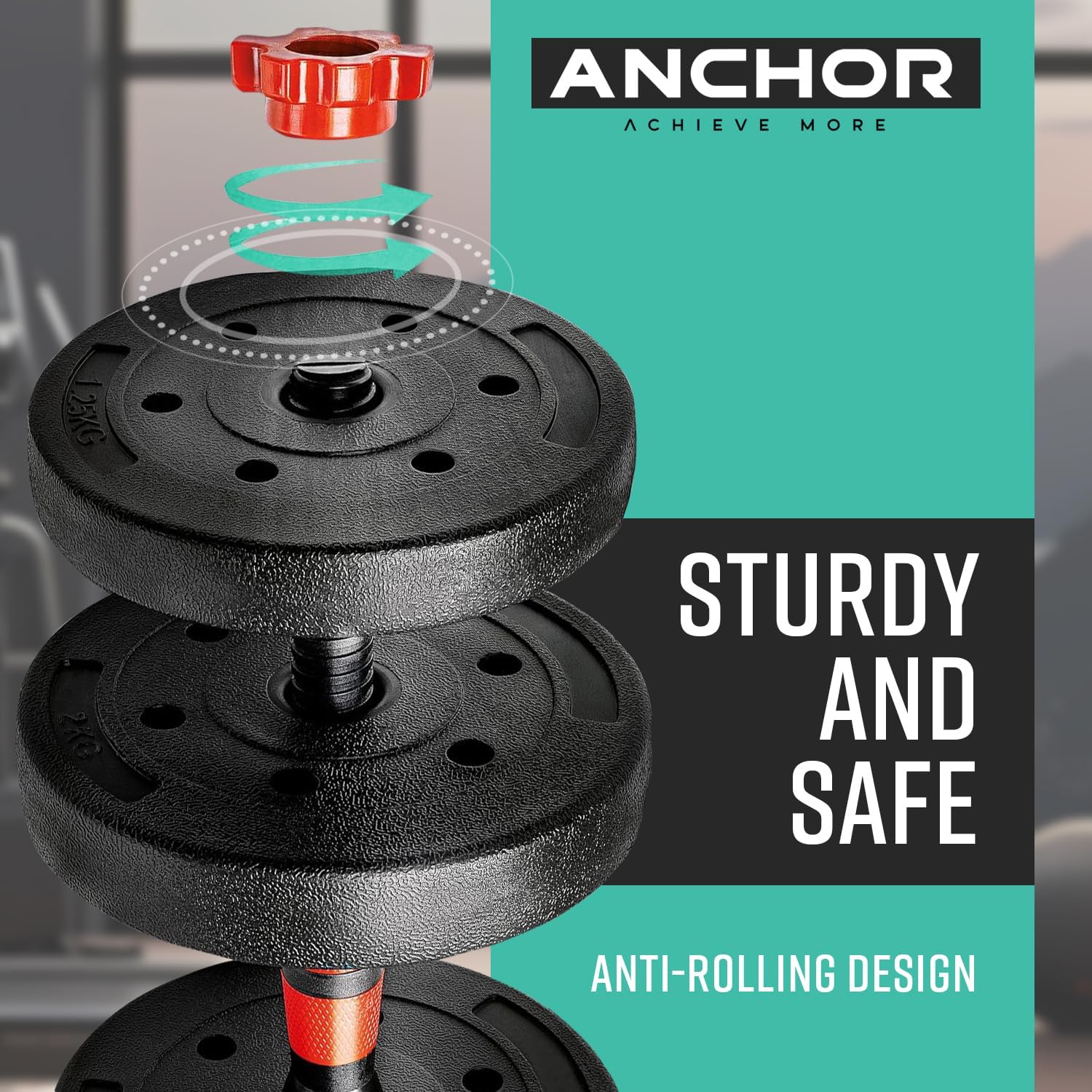 Anchor Adjustable Dumbbells Set 10kg 20kg 30kg – 2 in 1 Barbell & Free Weights for Men & Women, Home Gym Fitness, Bodybuilding & Strength Training Equipment