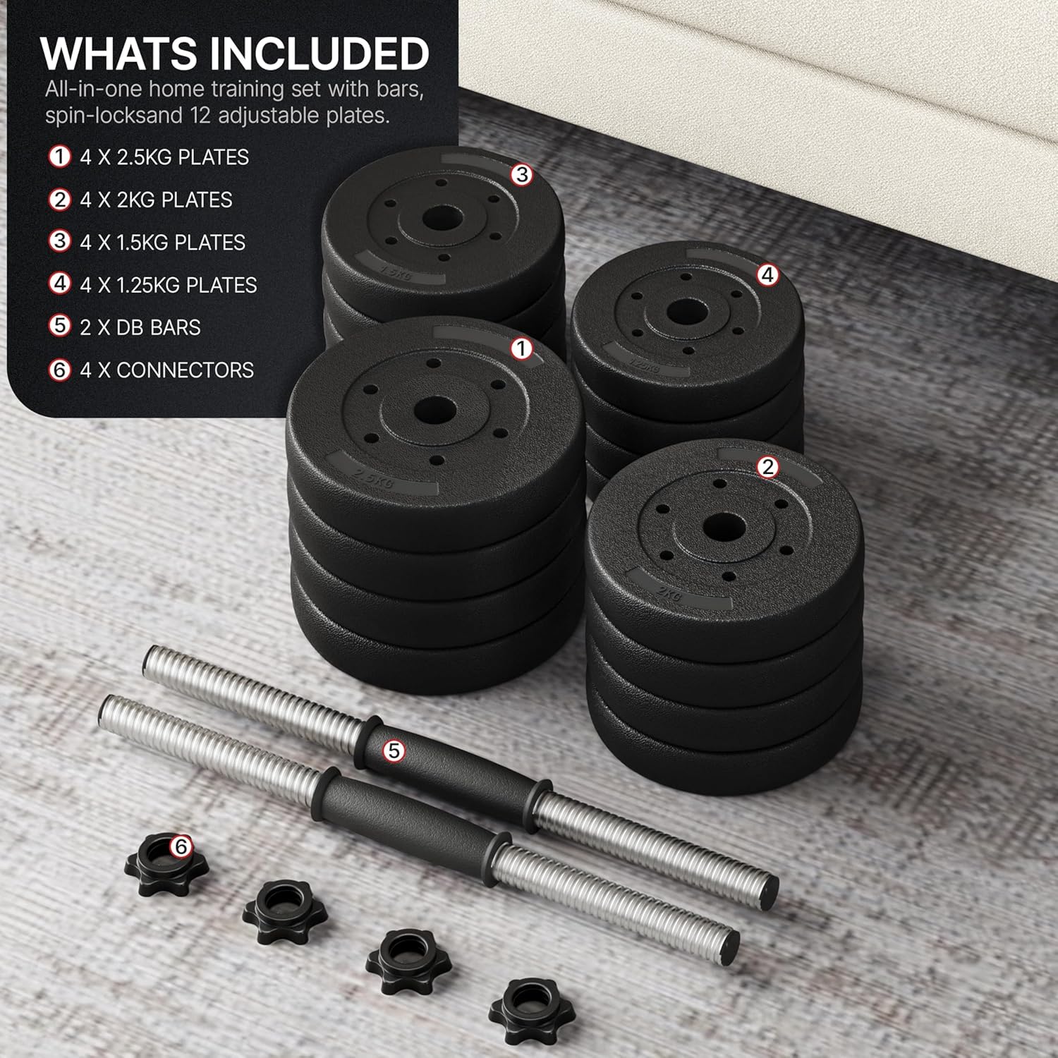 Yaheetech 30KG/25KG/20KG/15KG Adjustable Dumbbells Weight Lifting Training Set Dumbbells Set (sold as a pair) Home Gym Fitness for Men/Women