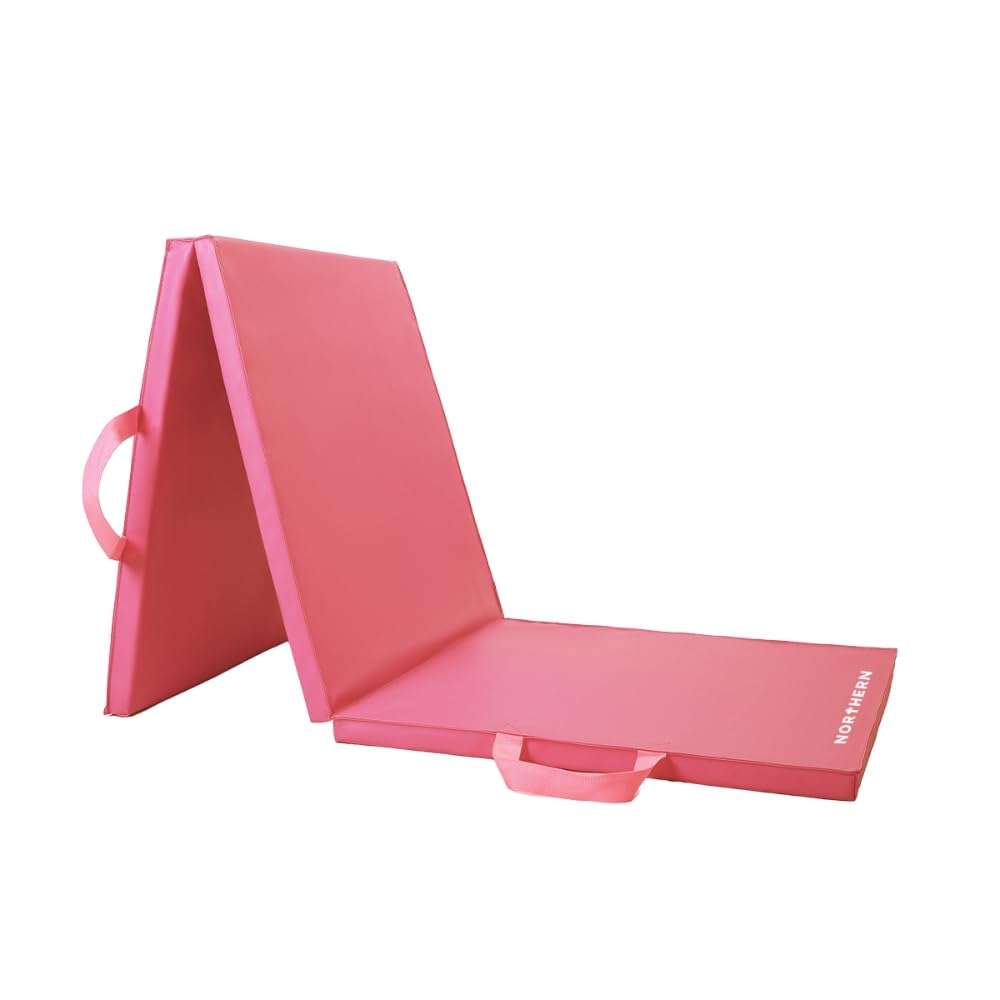 NORTHERN Yoga Mat Exercise Fitness Tri-Fold Foam Mat Extra Thick Non Slip Large Padded Stretching Home Gym Equipment Accessory 3 Folding Multi-Purpose Workout with Carrying Handle