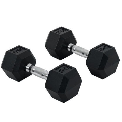 HOMCOM 2x4kg/2x5kg/2x6kg/2x8kg/2x10kg Rubber Dumbbell Sports Hex Weights Sets Home Gym Fitness Hexagonal Dumbbells Kit Weight Lifting Exercise