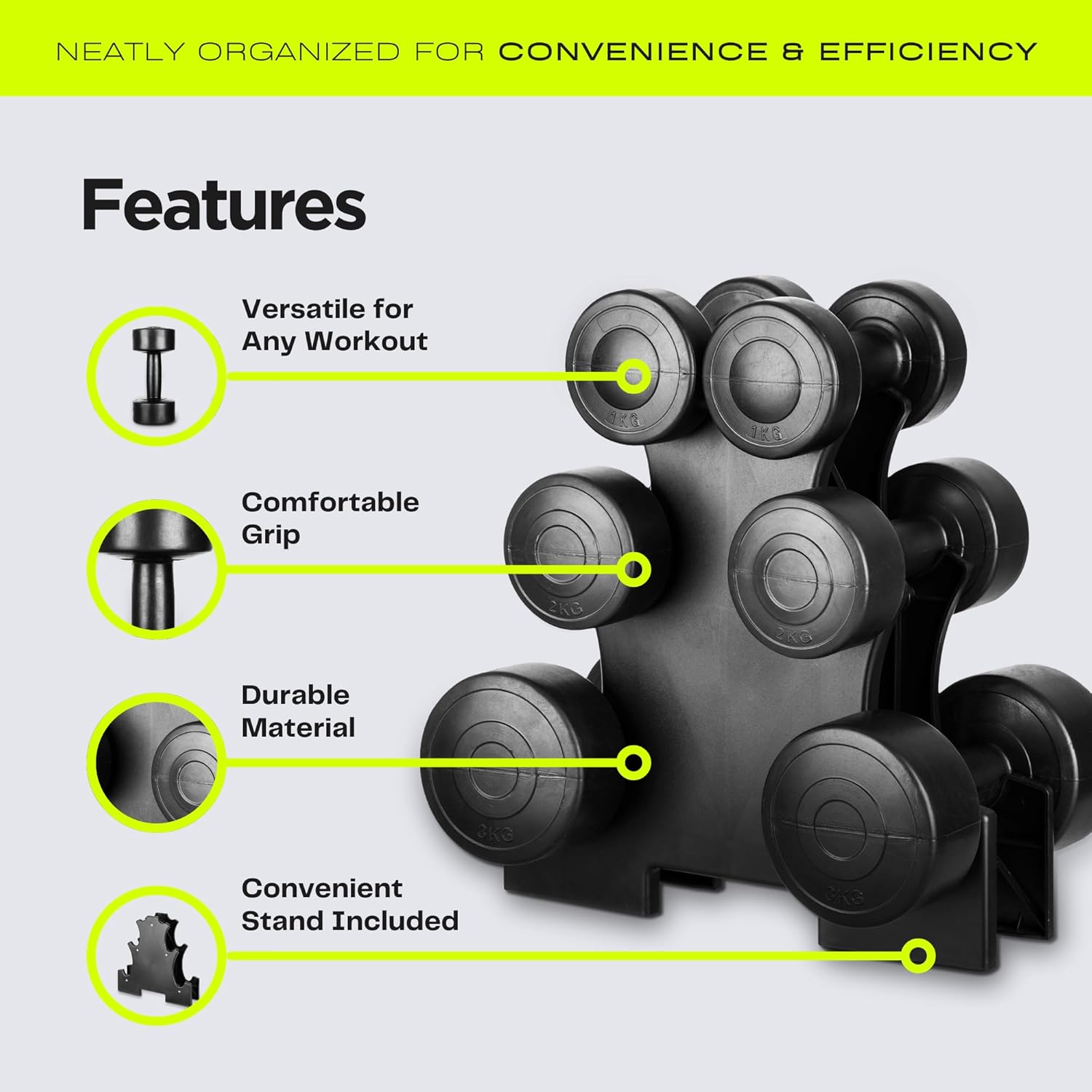 Straame Dumbbell Set with carry Rack - Hand Weights for Men & Women - 1kg, 2kg, 3kg Tree Set for Home Workout, Strength Training & Fitness – Durable, Easy to Use