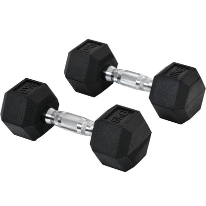 HOMCOM 2x4kg/2x5kg/2x6kg/2x8kg/2x10kg Rubber Dumbbell Sports Hex Weights Sets Home Gym Fitness Hexagonal Dumbbells Kit Weight Lifting Exercise