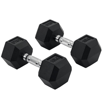 HOMCOM 2x4kg/2x5kg/2x6kg/2x8kg/2x10kg Rubber Dumbbell Sports Hex Weights Sets Home Gym Fitness Hexagonal Dumbbells Kit Weight Lifting Exercise