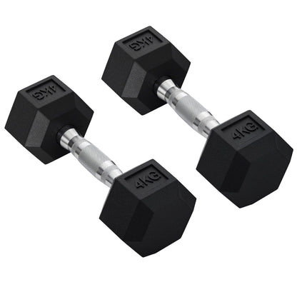 HOMCOM 2x4kg/2x5kg/2x6kg/2x8kg/2x10kg Rubber Dumbbell Sports Hex Weights Sets Home Gym Fitness Hexagonal Dumbbells Kit Weight Lifting Exercise