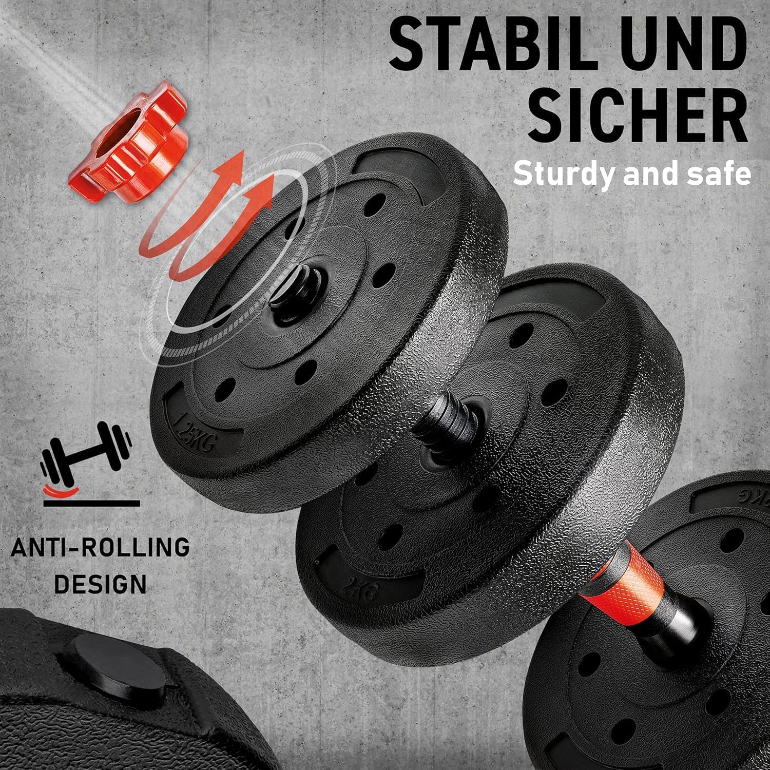 Anchor Adjustable Dumbbells Set 10kg 20kg 30kg – 2 in 1 Barbell & Free Weights for Men & Women, Home Gym Fitness, Bodybuilding & Strength Training Equipment