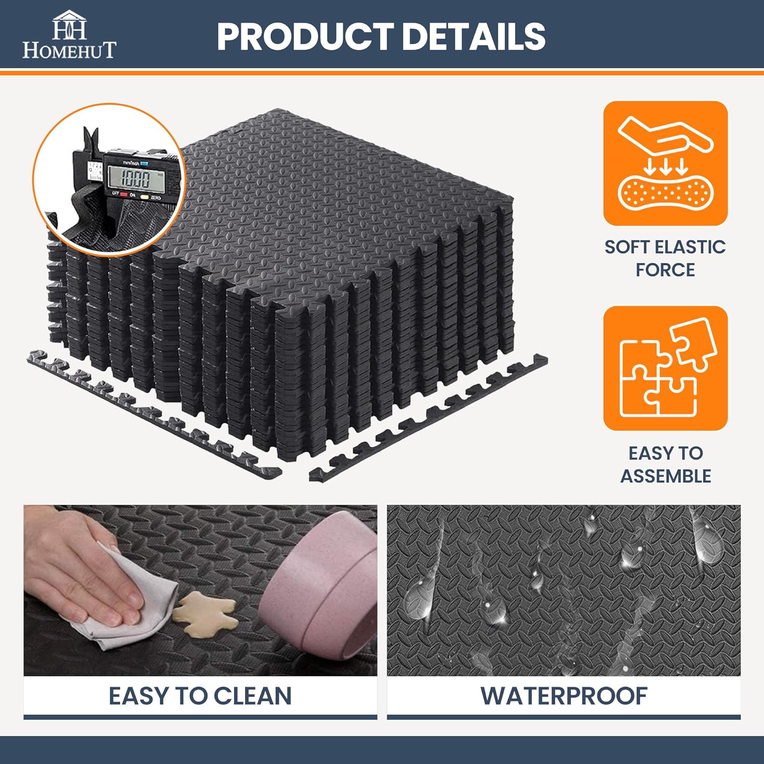 Soft Foam Exercise Floor Mats, Interlocking Puzzle EVA mat tiles For Gym, Garage, Home, Office, Workouts, Yoga, Kids Play, Weights and workout Studio - 60 x 60cm