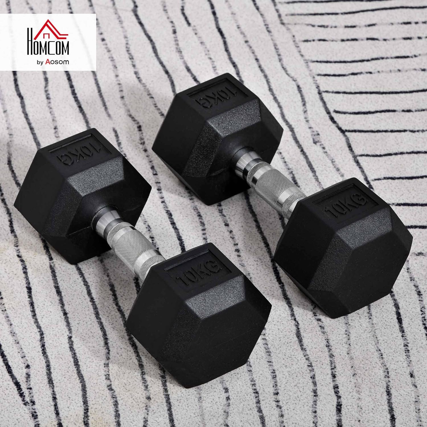 HOMCOM 2x4kg/2x5kg/2x6kg/2x8kg/2x10kg Rubber Dumbbell Sports Hex Weights Sets Home Gym Fitness Hexagonal Dumbbells Kit Weight Lifting Exercise