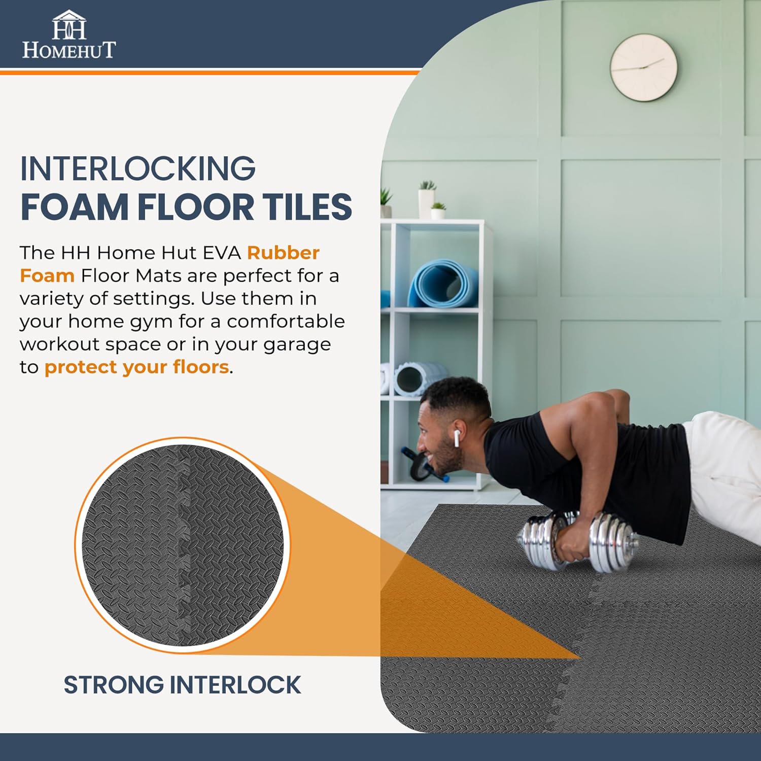 Soft Foam Exercise Floor Mats, Interlocking Puzzle EVA mat tiles For Gym, Garage, Home, Office, Workouts, Yoga, Kids Play, Weights and workout Studio - 60 x 60cm