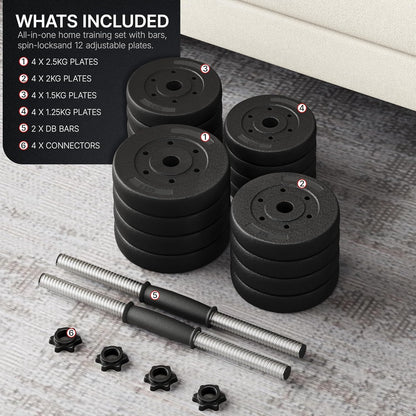 Yaheetech 30KG/25KG/20KG/15KG Adjustable Dumbbells Weight Lifting Training Set Dumbbells Set (sold as a pair) Home Gym Fitness for Men/Women